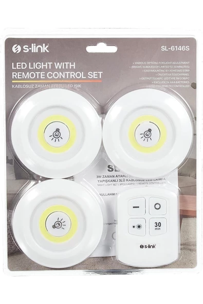 Pazariz SL-6146S 3W Zaman Ayarlı Uzaktan Kumandalı Yapışkanlı 3Lu Kablosuz Pilli Led La ürün görseli 1