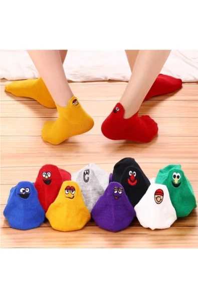 Pazariz Kadın Babet Çorap Emojili 6 Lı ürün görseli 1