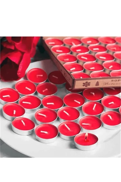 Pazariz 100 Adet Kırmızı Kalp Tealight Mum Dekoratif 100 Lü ürün görseli 1
