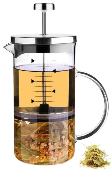 Pazariz French Press Bitki Çayı Demliği Filtre Kahve Ateşe Dayanıklı Demlik Borosilikat Ölçü 500ml ürün görseli 1