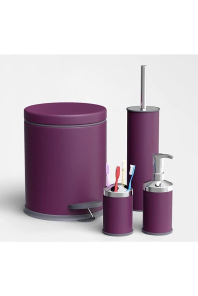Pazariz Pazarız Mor / Mürdüm 5 Lt Çöp Kovası Klozet Fırçası Diş Fırçaslık Sıvı Sabunluk Banyo Seti ürün görseli 1