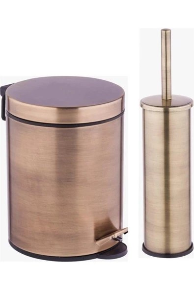 Pazariz Brown Gold - Kahverengi Renk Banyo 5 Lt Pedallı Çöp Kovası + Klozet Fırçası Set ürün görseli 1