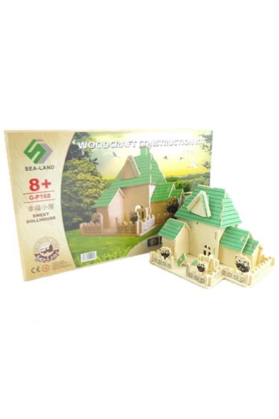 Pazariz Pazarız 3d Ahşap Puzzle Yapboz Maket Yeşil Ev Boyanabilir ürün görseli 1