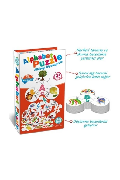 Pazariz Alfabe Puzzle 29 Harf 128 Parça Eğitim Seti ürün görseli 1