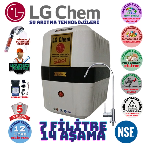LG Chem COOL BEYAZ SİYAH POMPALI MONTAJ DAHİL 12 LİTRE 7 FİLTRE 14 AŞAMA SU ARITMA CİHAZI ürün görseli 1