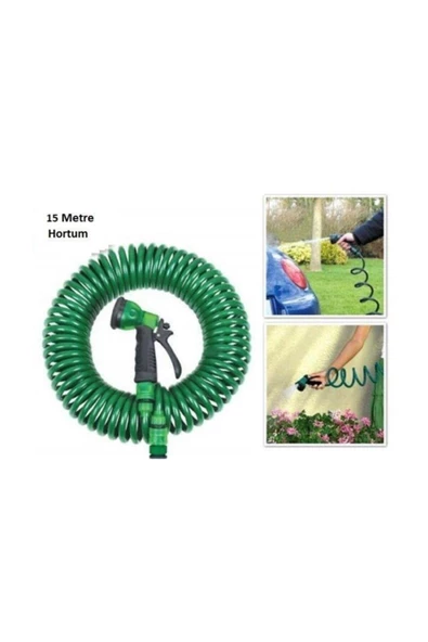 Pazariz 4 Fonksiyonlu 15 Metre Sulama Başlıklı Spiral Hortum ürün görseli 1