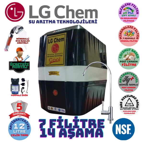 LG Chem COOL SİYAH BEYAZ POMPALI MONTAJ DAHİL 12 LİTRE 7 FİLTRE 14 AŞAMA SU ARITMA CİHAZI ürün görseli 1