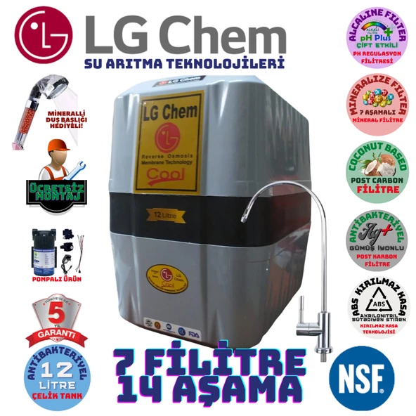 LG Chem COOL GRİ SİYAH POMPALI MONTAJ DAHİL 12 LİTRE 7 FİLTRE 14 AŞAMA SU ARITMA CİHAZI ürün görseli 1