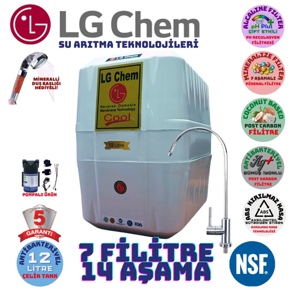 LG Chem COOL BEYAZ POMPALI 12 LİTRE 7 FİLTRE 14 AŞAMA SU ARITMA CİHAZI ürün görseli 1