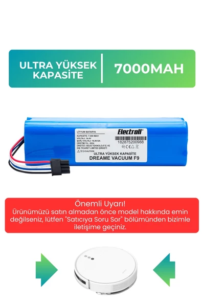 Dreame Mop F9 Uyumlu Batarya (ULTRA YÜKSEK KAPASİTE) 7000mah Pil Robot Süpürge Batarya Değişimi ürün görseli 1