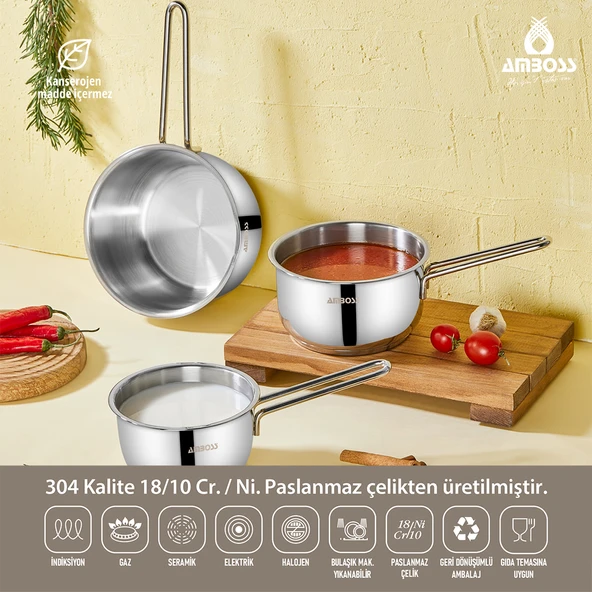 3 Parça Cool İndüksiyon Uyumlu Paslanmaz Çelik Sütlük Sosluk ürün görseli 1