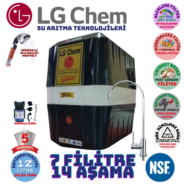 LG Chem COOL SİYAH BEYAZ POMPALI 12 LİTRE 7 FİLTRE 14 AŞAMA SU ARITMA CİHAZI ürün görseli 1