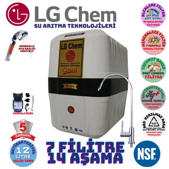 LG Chem COOL BEYAZ  SİYAH POMPALI 12 LİTRE 7 FİLTRE 14 AŞAMA SU ARITMA CİHAZI ürün görseli 1