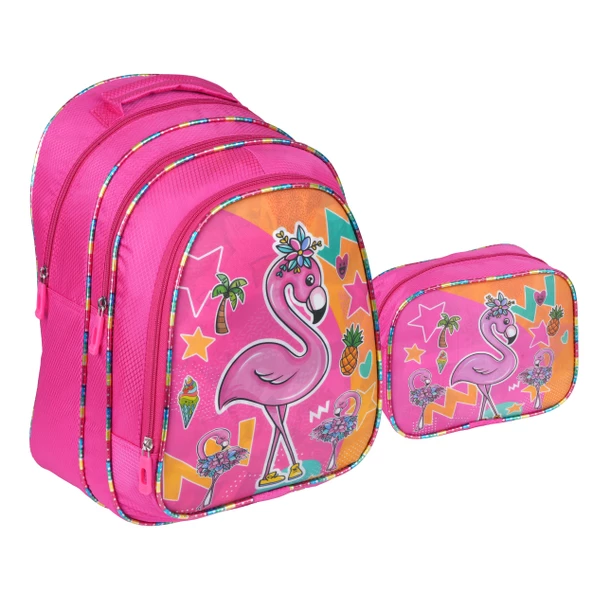 Relaxion Pembe Flamingo Desenli İlkokul Çantası Beslenme Çantalı 1311-4 ürün görseli 1