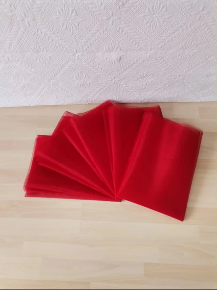 10 Adet Kırmızı 100X300 Kristal Tül Düğün Bohça Süsü Nikah Bohça Süsü Nişan Bohça Süsleme Tülü ürün görseli 1