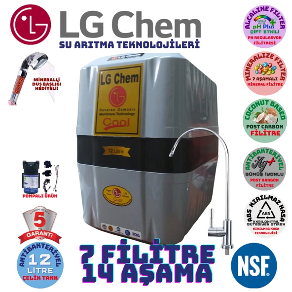 LG Chem COOL GRİ SİYAH POMPALI 12 LİTRE 7 FİLTRE 14 AŞAMA SU ARITMA CİHAZI ürün görseli 1