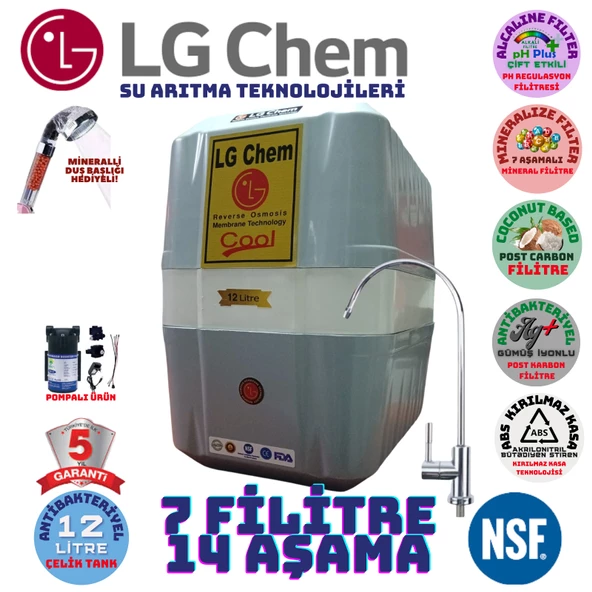 LG Chem COOL GRİ BEYAZ POMPALI 12 LİTRE 7 FİLTRE 14 AŞAMA SU ARITMA CİHAZI ürün görseli 1