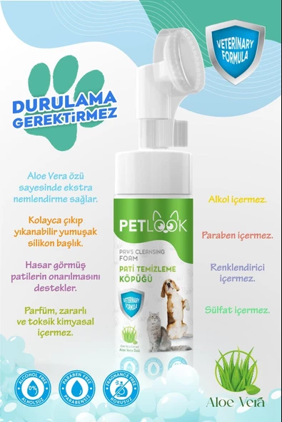 PetLook Köpek Pati Temizleme Köpüğü ve Kedi Pati Temizleme Köpüğü Aloa Vera Özlü 150 ml ürün görseli 1
