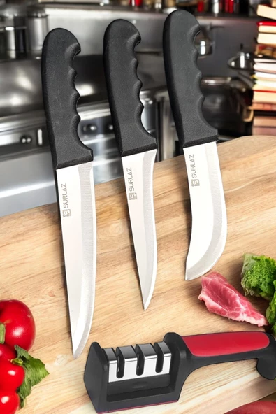 SürLaz Mutfak Bıçak Seti 4 Parça Bileme Aparatı Et, Ekmek, Sebze Pro Set ürün görseli 1