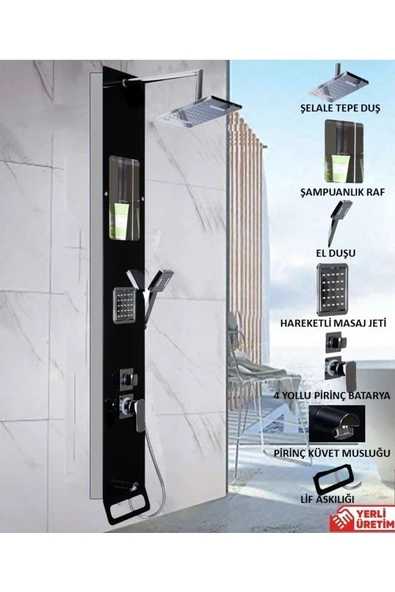 Sam Banyo Lena Siyah Duş Paneli, Duş, raflı Duş paneli , Duş Seti, Masajlı Duş, ürün görseli 1