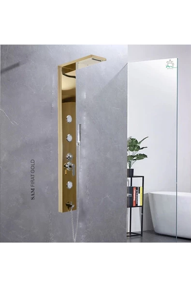 Sam Banyo Fırat Gold Duş Paneli ,Duş Kolonu, Robot Duş, Duş, Gold Rengi Dikey Jakuzi ürün görseli 1