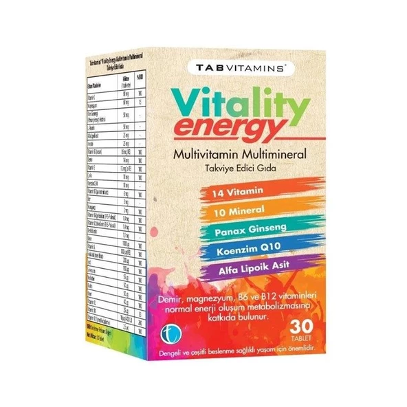 Tab Vitamins Vitality Energy Multivitamin 30 Tablet ürün görseli 1