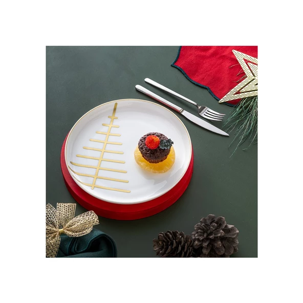 İSTANBUL PORSELEN STARLİGHT FİNE BONE NEW YEAR YILBAŞI PASTA TABAĞI GOLD 21 CM ürün görseli 1