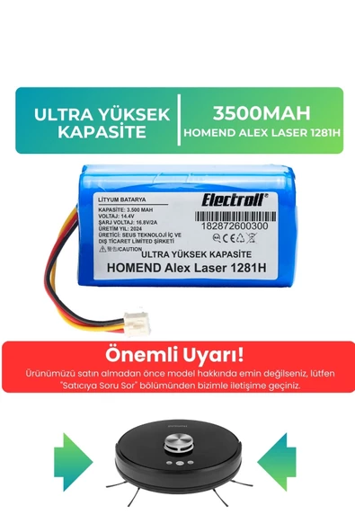 HOMEND Alex Laser 1281H Robot Süpürge Bataryası (Ultra Yüksek Kapasite) 3200mAh Robot Süpürge Pil ürün görseli 1