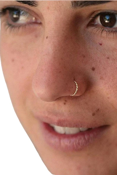 El İşi 925 Ayar Gümüş Halka Burma Sarmal Hızma Burun Piercing Nose Ring ürün görseli 1