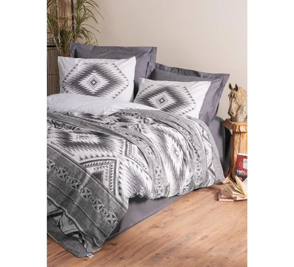 Cotton Box Ethnic Delos Complete Set Tek Kişilik Nevresim Takımı Antrasit ürün görseli 1