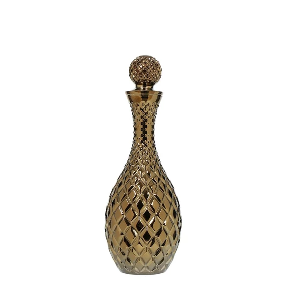 Vitale Koza Kapaklı Cam Karaf Altın Dekarasyon 14x36 cm AK.EVD0088 ürün görseli 1