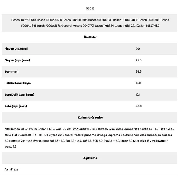 PTTAVM: Form Metal 53633 Seat Kanal 10 9 Diş 10062099 Marş Dişlisi