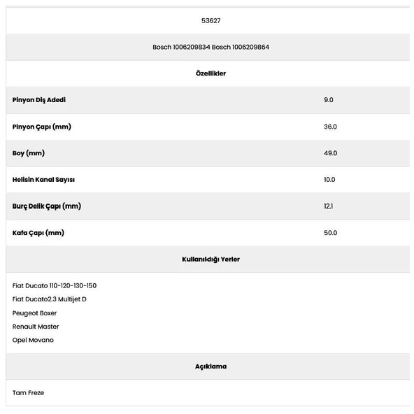 Form Metal 53627 Karsan 10 Kanal 9 Dıs 7150160 Marş Dişlisi ürün görseli 1
