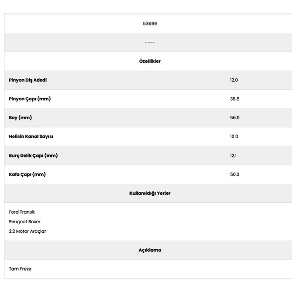 Form Metal 53699 Transit 10 Kanal 12 Diş 10062102 Marş Dişlisi ürün görseli 1