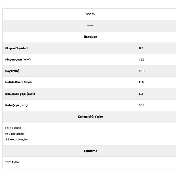 Form Metal 53699 Boxer 2.2 10 Kanal 12 Diş 10062102 Marş Dişlisi ürün görseli 1