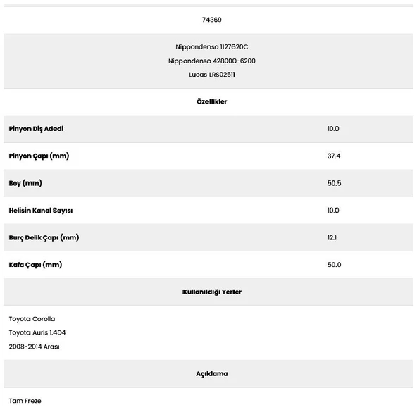 Form Metal 74369 Toyota Aurıs 10 Dıs Marş Dişlisi ürün görseli 1