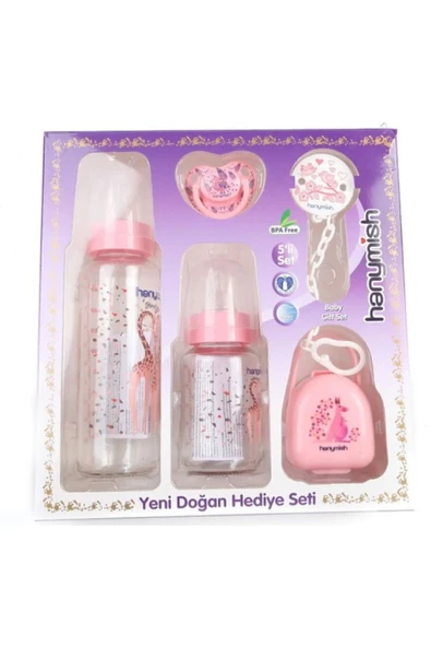 Yenidoğan 5'li Hediye Seti Pembe Damak Takviyeli  (Ürünler Cam ve Hijyeniktir) ürün görseli 1