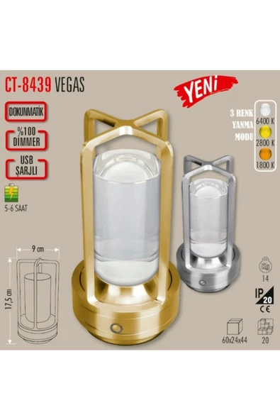 VEGAS ŞARJLI MASA LAMBASI GOLD DOKUNMATİK (CT-8439) ürün görseli 1