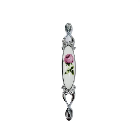 Miray 96 mm Metal KROM Kasa Beyaz  GÜL Desenli  / 5 ADET ürün görseli 1