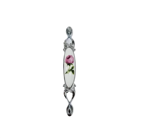 Miray 128 mm Metal KROM Kasa Beyaz  GÜL Desenli  / 5 ADET ürün görseli 1