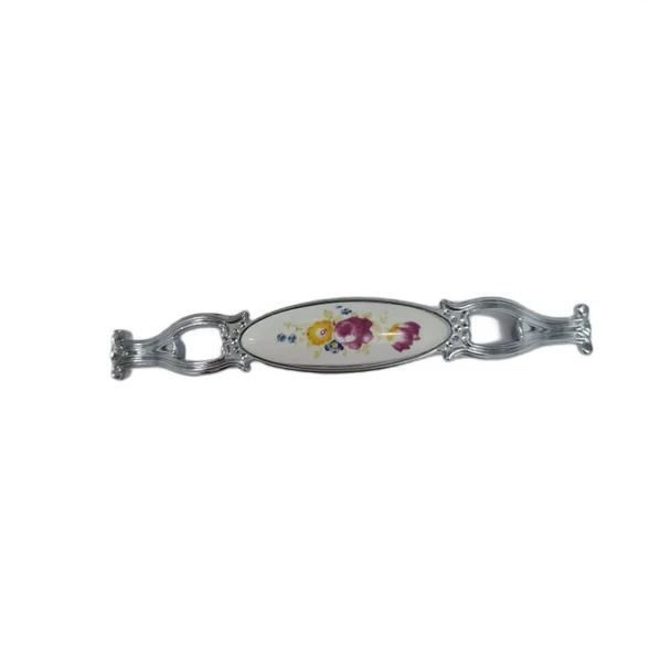 ZÜMRE 128 mm Metal KROM Kasa Beyaz  ÇİÇEK Desenli  / 5 ADET ürün görseli 1