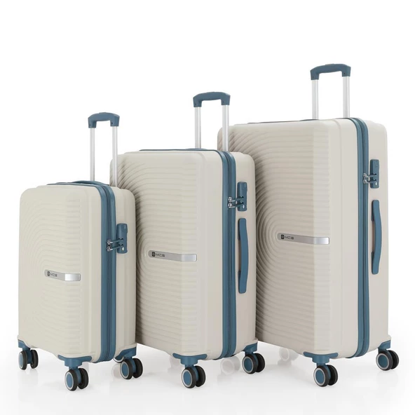 Mçs Valiz 3lü Set Kırılmaz PP Silikon Kemik/Sky Blue ürün görseli 1