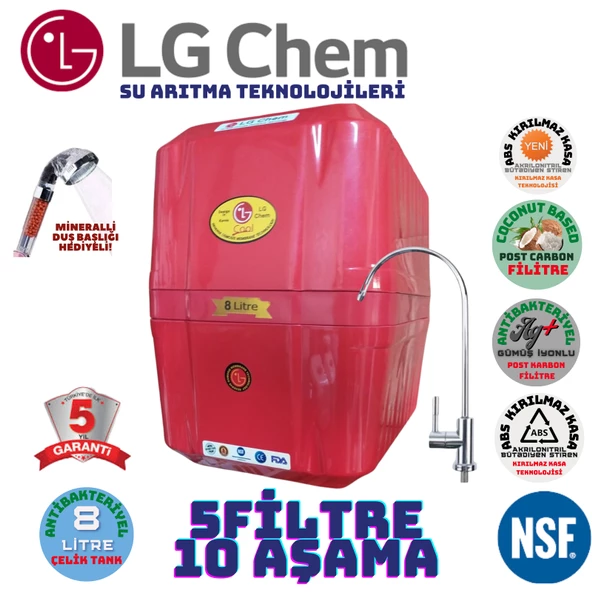 LG Chem COOL  KIRMIZI 8 LİTRE 5 FİLTRE 10 AŞAMA SU ARITMA CİHAZI ürün görseli 1