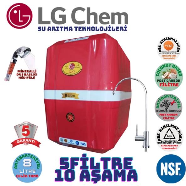 LG Chem COOL KIRMIZI BEYAZ 8 LİTRE 5 FİLTRE 10 AŞAMA SU ARITMA CİHAZI ürün görseli 1
