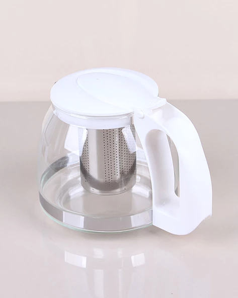 Kapris 1500 Ml Çelik Süzgeçli Cam Demlik Beyaz 7488 ürün görseli 1