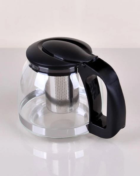 Kapris 1500 Ml Çelik Süzgeçli Cam Demlik Siyah 7488 ürün görseli 1