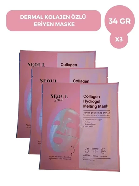 Seoulface Kolajen Hydrojel Şeffaflaşan Eriyen Maske 34g 3 Adet ürün görseli 1