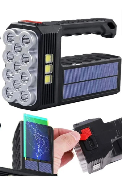 V-11 Ultra Güçlü Solar Güneş Panelli Şarjlı Kamp Lambası El Feneri 4 Mod lu Acil Durum Aydınlatma ürün görseli 1