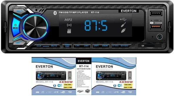 Everton RT-114 ÇİFT USB'li USB-SD-FM-AUX- Bluetooth Oto Teyp 4x50 Watt ürün görseli 1