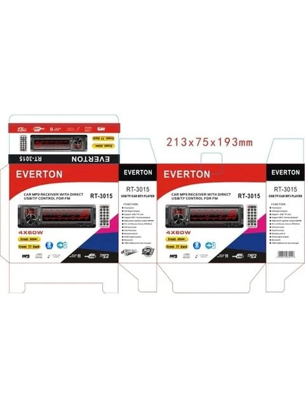 Everton RT-3015 ÇİFT USB'li USB-SD-FM-AUX- Bluetooth Oto Teyp 4x60 Watt ürün görseli 1